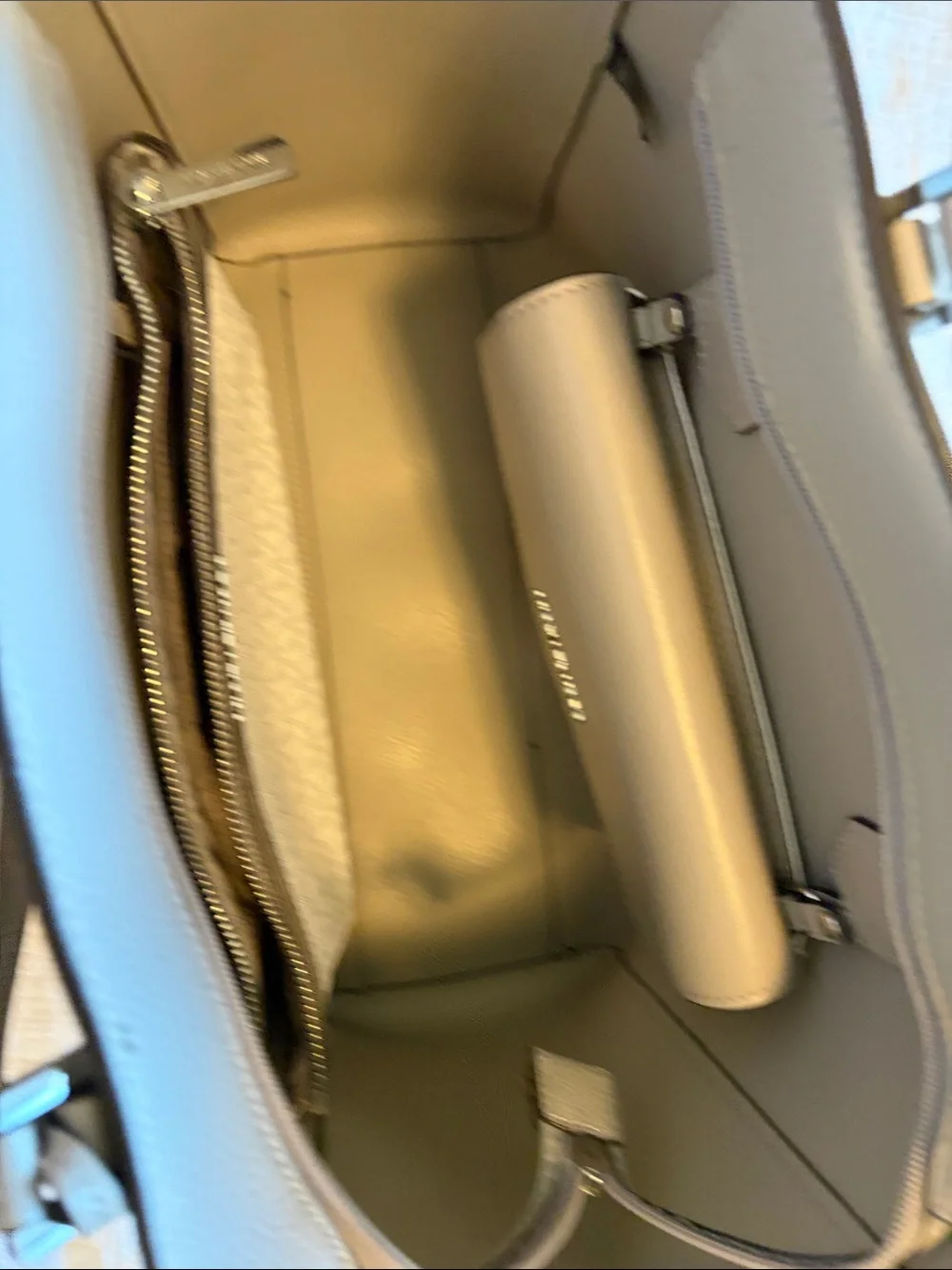 Michael Kors Light Gray Pebbled Leather Tote with MK Charm